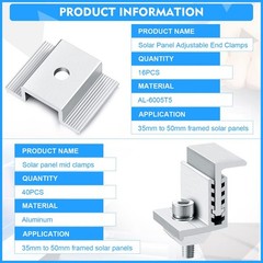 56pcs 1.06in. Solar Panel Bracket Aluminum Solar Mid Clam, Adjustable End Clamps