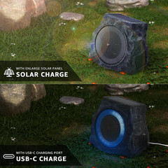2-Pack Solar Powered Rock Speakers Outdoor Water-Resistant IP44 Rock Speaker wit