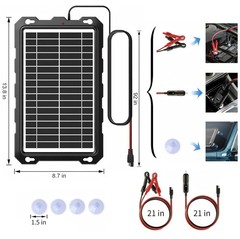 9W Solar Battery Trickle Charger Maintainer – 12V Waterproof Panel Kit for Car,