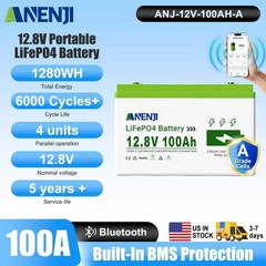 12V 100Ah LiFePO4 Lithium Battery Cycle Deep Built-in BMS for Solar RV Off-grid