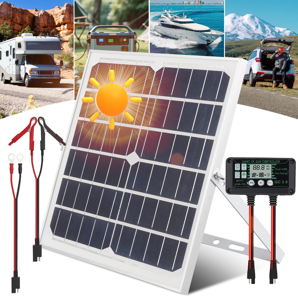 20W Solar Panel Kit w/ Controller12V Solar Battery Trickle Charger RV Maintainer