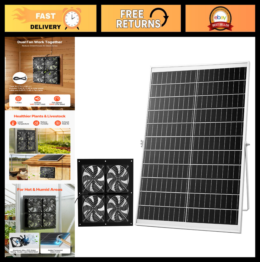 Solar Powered Fan System – 25W Panel, 4 Adjustable Fans, High-Speed 2668 RPM, Id