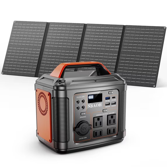 SABOH 300W Portable Power Station, Lithium-Ion Battery + 60W Solar Panel