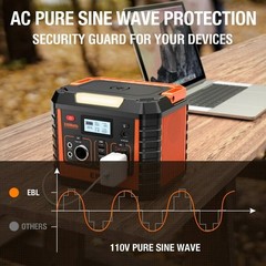 EBL PORTABLE POWER STATION 330W PURE SINE WAVE SOLAR – BLACK/ORANGE