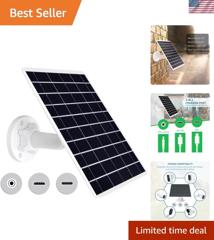 8W Solar Panel Compatible with Rechargeable Battery Powered Cam, for Security…