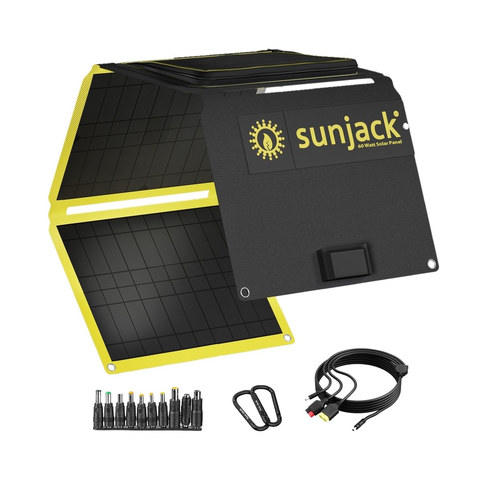 SunJack 60W Folding Portable Solar Panel Charger with Kickstands, IP67 Waterp…