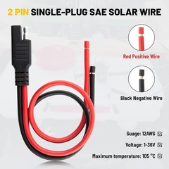8PCS 12AWG SAE Connector Cable 1 Feet 2 Pin SAE Single Plug Quick Connector D…