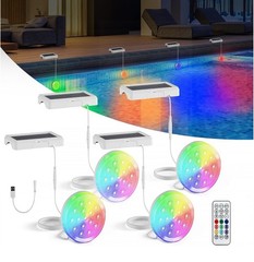 4 Pack Upgraded Solar Powered USB Rechargeable Submersible LED Lights w. remote