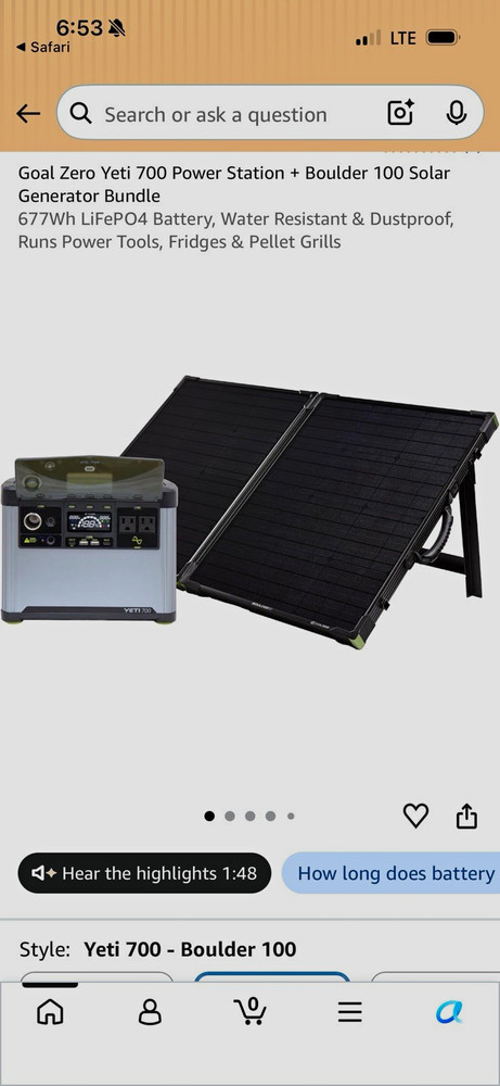Goal Zero Yeti 700 Portable Power Station + Boulder 100 Solar Panel + 30ft Cable