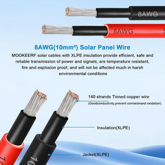 Solar Panel Wire 8 AWG – Solar Extension Cable 100Ft Black & 100Ft Red 8 Gauge T
