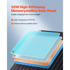 20-Watt 12V Solar Panel Battery Charger, Solar Battery Trickle Charger Maintaine