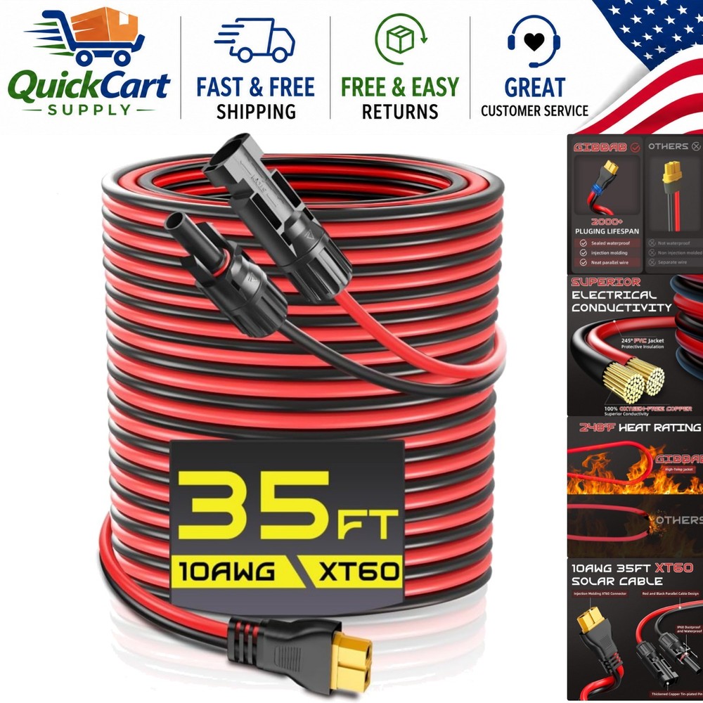 35FT 10AWG XT60 Solar Charging Cable – Durable & Weatherproof for All Generators