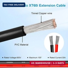 10AWG 10FT Solar to XT60i Extension Cable 3 6 10 35 50 75 100FT Heavy Duty Adapt
