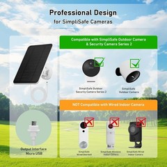 Solar Panel for Simplisafe Outdoor Camera, 4W 5V Solar Charger for Simplisafe