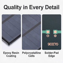 2Pcs 5V 0.85W 170mA Mini Polycrystalline Solar Panel 3.5×2.8″/90x70mm