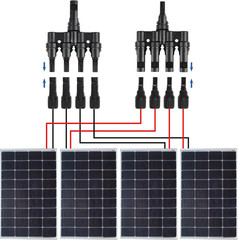 Solar Panel T Branch Connector 1 Male to 4 Female and 1 Female to 4 Male MC4 Cab