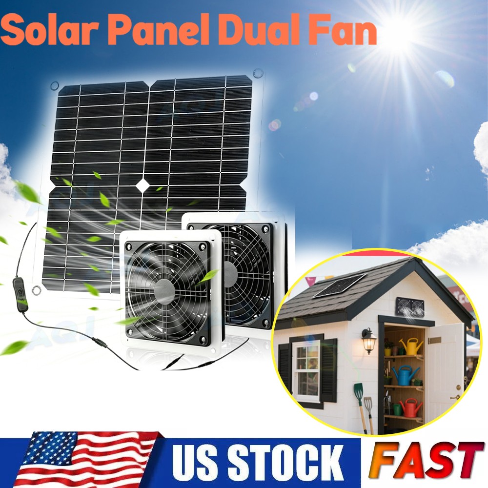Solar Panel Fan kit, 25W Solar Powered Fan with Dual IP57 Waterproof Fans