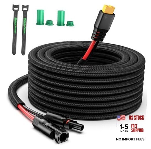 Solar to XT60 Charge Extension Cable with Solar 12AWG 20Ft Red and Black
