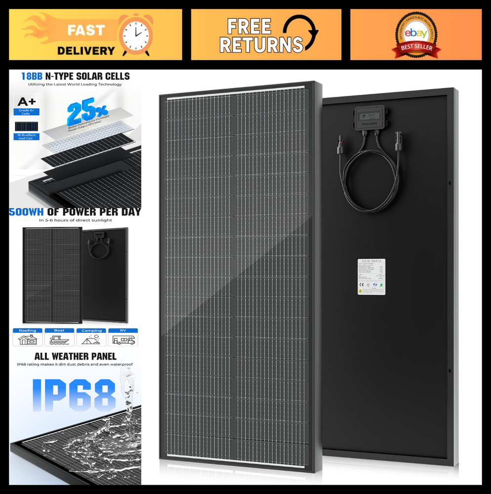 100W High Efficiency Solar Panel 18BB N-Type Monocrystalline for RV, Marine, Hom