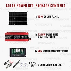 Grennova 2200W Off-Grid Solar Kit 60A MPPT Pure Sine Home RV Backup