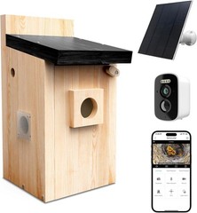 Solar Bird House W/ Camera 1080P HD Wooden Smart Birdnest Solar Powered Watch