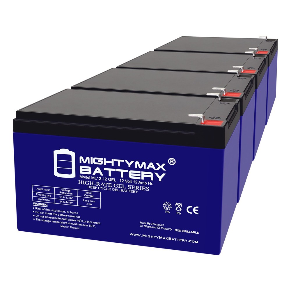 Mighty Max 12V 12AH GEL F2 Battery Compatible with Solar Power Banks – 4 Pack