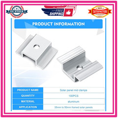 100x Solar Panel Mid Clamps 27mm Aluminum Brackets for Solar Mounting System