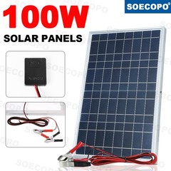 100W 18V Portable Solar Panel 12V Car RV Boat Battery Charger Clips