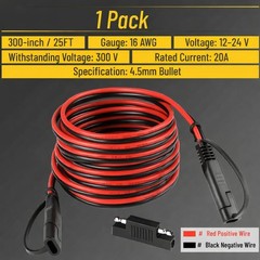 Bates SAE to SAE Extension Cable, 25 Feet, 16 AWG, Solar Panel Extension Cabl…