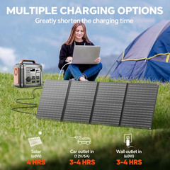 SABOH 300W Portable Power Station, Lithium-Ion Battery + 60W Solar Panel