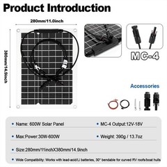 【Set】2400W Solar Panels – 4 x 600W Flexible + 100A Controller with Accessories