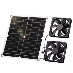 12W Solar Panel Fan Kit with Dual DC Fan for Greenhouses, Chicken Coops, Sheds,
