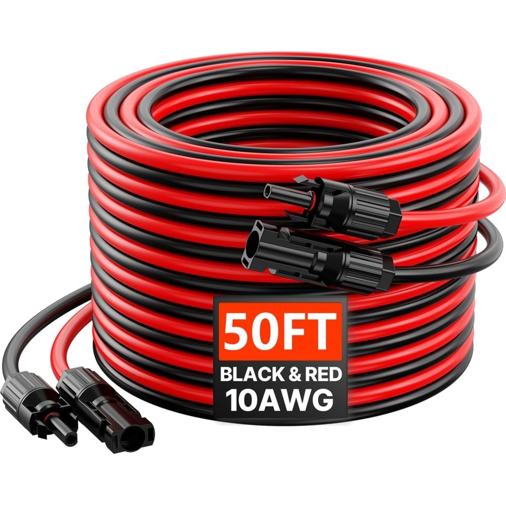 VEVOR 50Ft Solar Panel Extension Cable 10Awg 6Mm2 Set Of 2