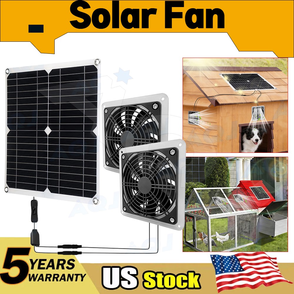 20W Solar Attic Fan Kit 2 Fan with 25W Motor for Roof Vent or Chicken Coop
