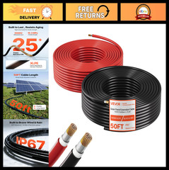 50ft Black & 50ft Red 10 AWG Solar Panel Extension Cable Kit, Tinned Copper Wire