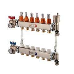 1″ IVAR Stainless Steel Hydronic Manifold for Radiant Floor Heating – 8 ports