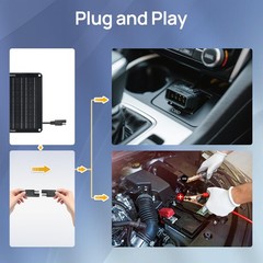 Solar Trickle Charger Maintainer OBDII 10W 12V Waterproof Kit Portable Stand for