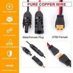 20ft XT60 Female to Solar Connector 12 AWG Solar Panel Extension Charging Cable