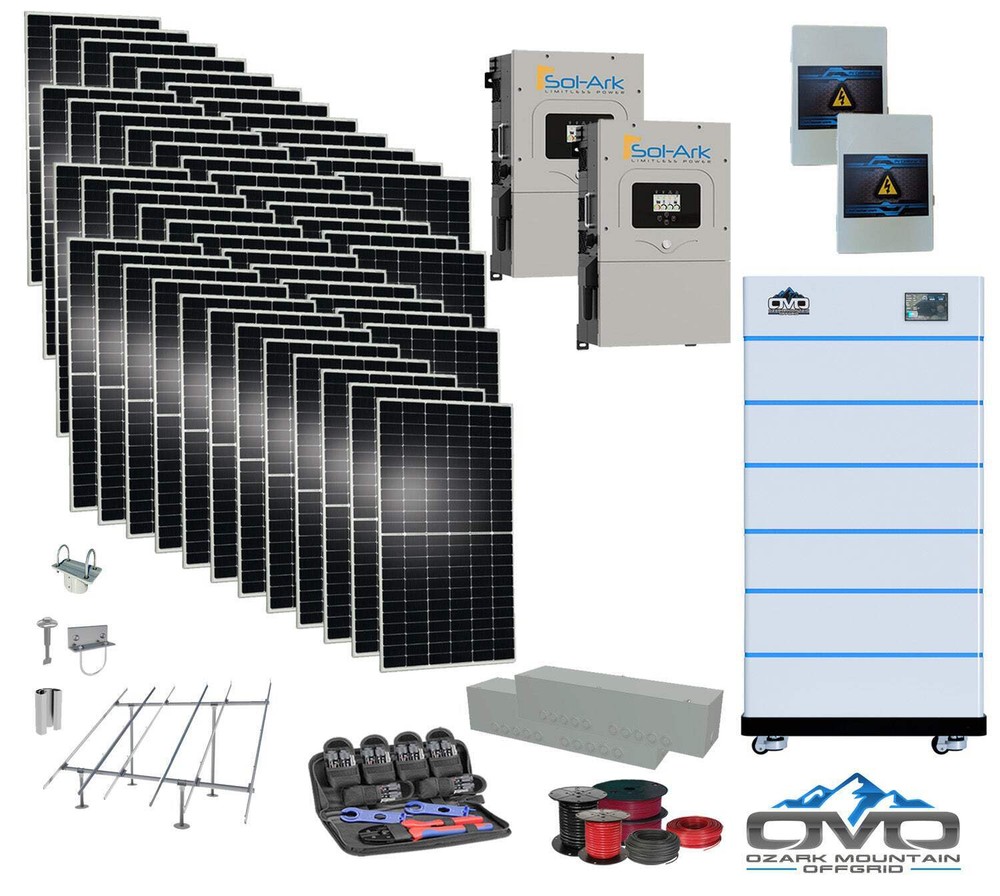 25KW Complete Offgrid Solar Kit – 15K Sol-Ark Inverter + 30.72KW OMO Stack Lithi