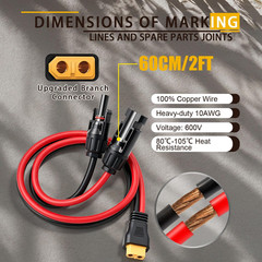 2FT Solar Panel Cable for Ecoflow 10AWG, Compatible with MC-4 to XT60 Plug Solar
