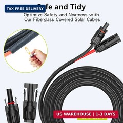 50Ft 10AWG Solar Cable Extension with Protection Cover, Solar Wire with Tool-Fre