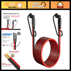 12FT SAE Extension Cable 12AWG Pure Copper | Heavy Duty Cord for Car RV Solar