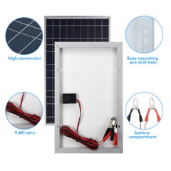 30W Solar Panel +100A Controller w/ Aluminum Frame Cell Photovoltaic Charger