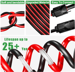 Cable solar doble 10AWG 20FT con conectores IP67, ideal para exterior y RV.