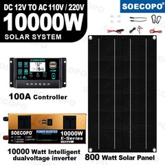 10000W Inverter 800WSolar Panel Solar Power Generator 100A Home 110V Grid Syst