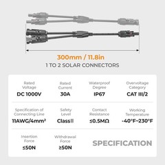 Solar Splitter Connector 2 to 1 Y Branch Cable