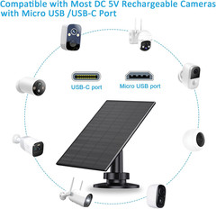 2W Solar Panel for Security Camera Outdoor, USB/USB-C Charger with IP65 Waterpro