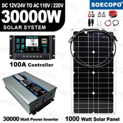 SOECOPO 30000W Peak Solar System Kit Flexible Panel for Camp Charger Off Grid