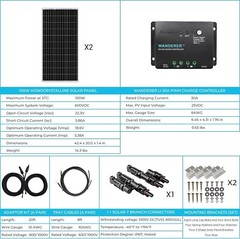 Solar Panel Starter Kit with 2 Pcs 100W Solar Panel and 30A PWM Charge Contro…