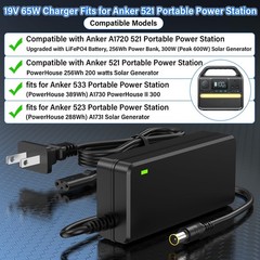 65W Solar Generator Charger for Portable Power Station, AC Adapter for 300W 256W